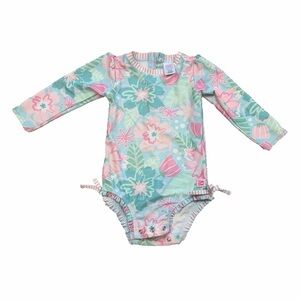 RuffleButts Rash Guard 18-24M Pink Blue Floral